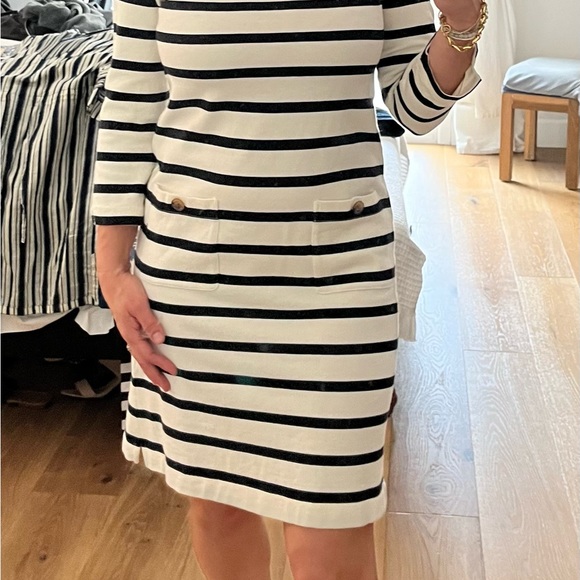 Kate Spade stripe dress, with boat neck style and pocket buttons, size small (4) - Picture 4 of 12